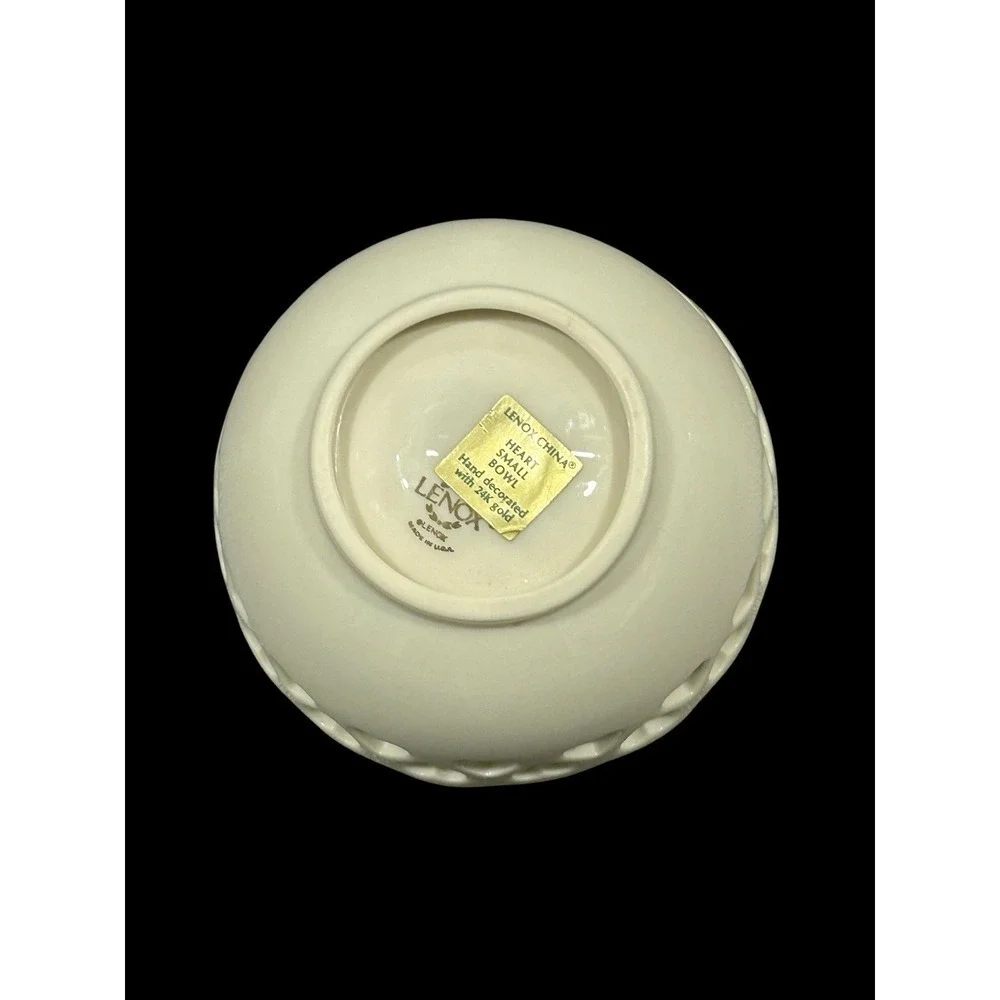 Lenox China Heart Collection 24K  Gold Trim Pierced Bowl with an Embossed Rose